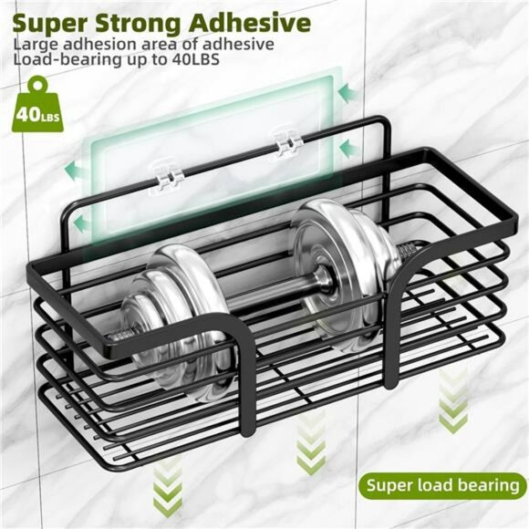 Rustproof Shower Caddy Set Adhesive Wall Shelf Soap Dish Bathroom Organizer - Picture 6 of 7